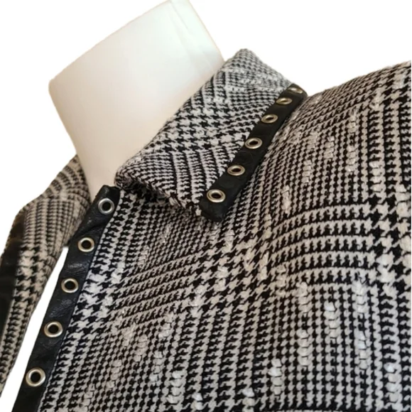 VINTAGE GERMANY Houndstooth Wool Boucle Blazer S Tweed Minimalist Jacket E Luxe - Picture 8 of 16